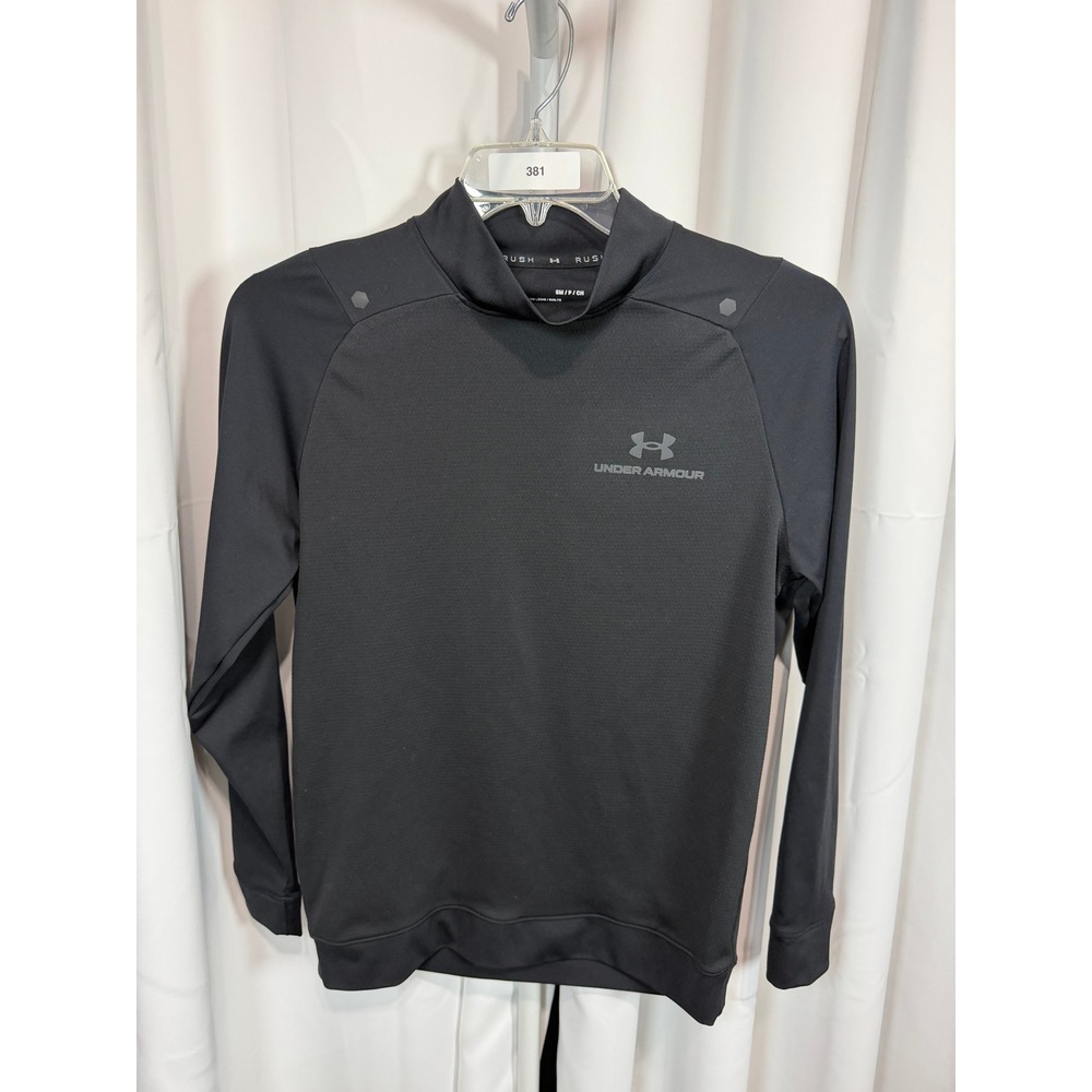 Under Armour Rush Mens Black Mock Neck Long Sleeve Training Shirt Loose Fit SM